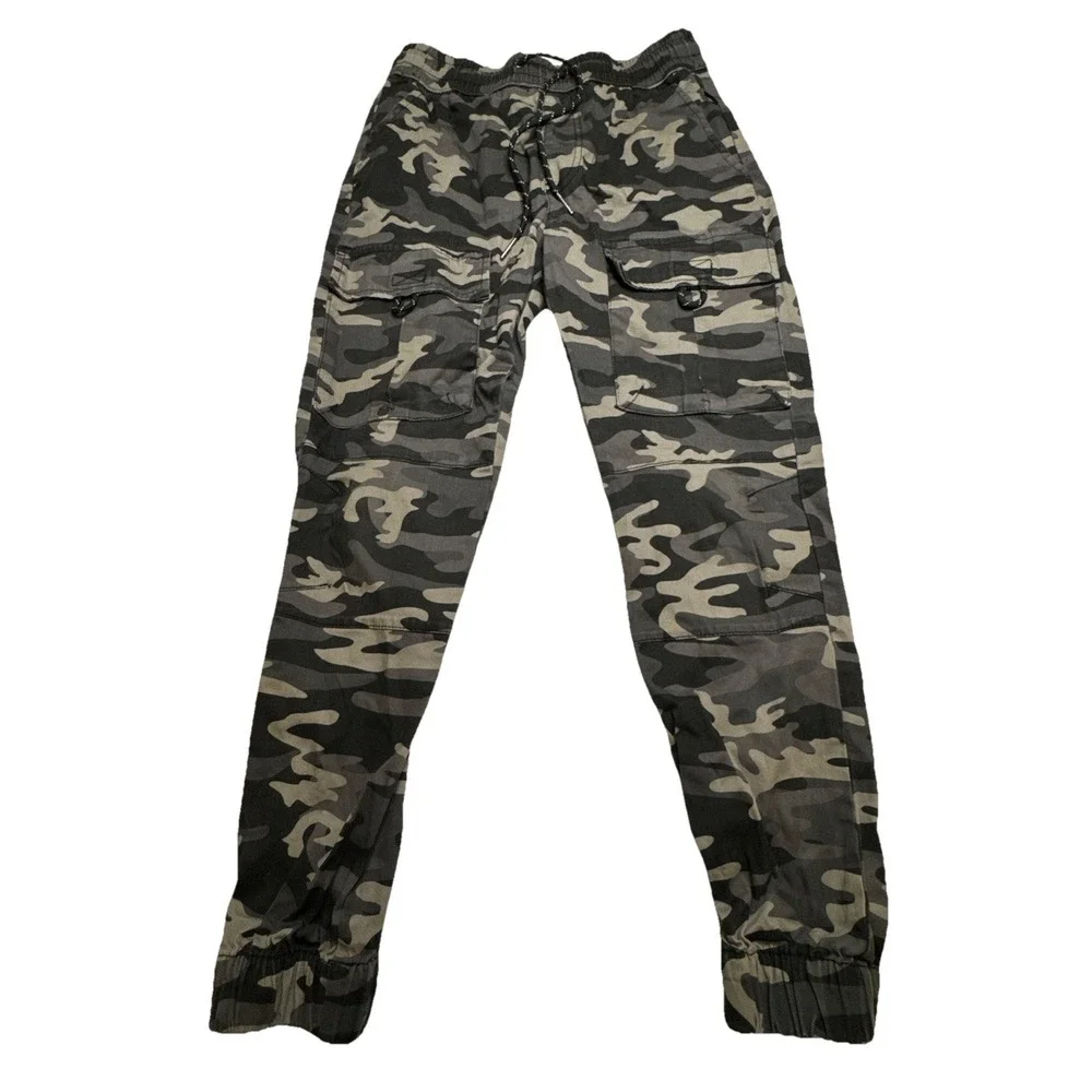 Ring of Fire Mens Camo Cargo Jogger Pants Grey Black Camouflage RYB1042 Size‎ S